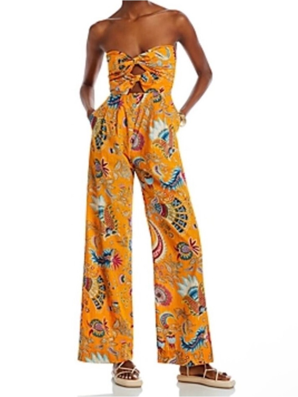 Charina Sarte Strapless Floral Print Wide-Leg Jumpsuit